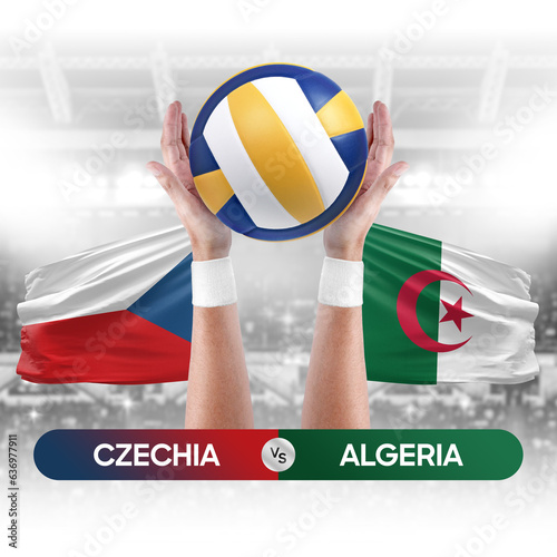 Czechia vs Algeria national teams volleyball volley ball match competition concept.