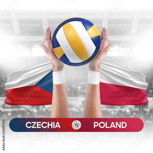 Czechia vs Poland national teams volleyball volley ball match competition concept.