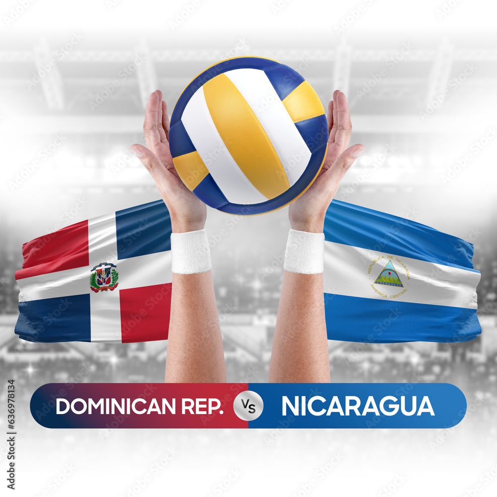 Dominican Republic vs Nicaragua national teams volleyball volley ball match competition concept.