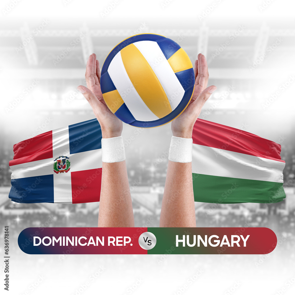 Dominican Republic vs Hungary national teams volleyball volley ball match competition concept.