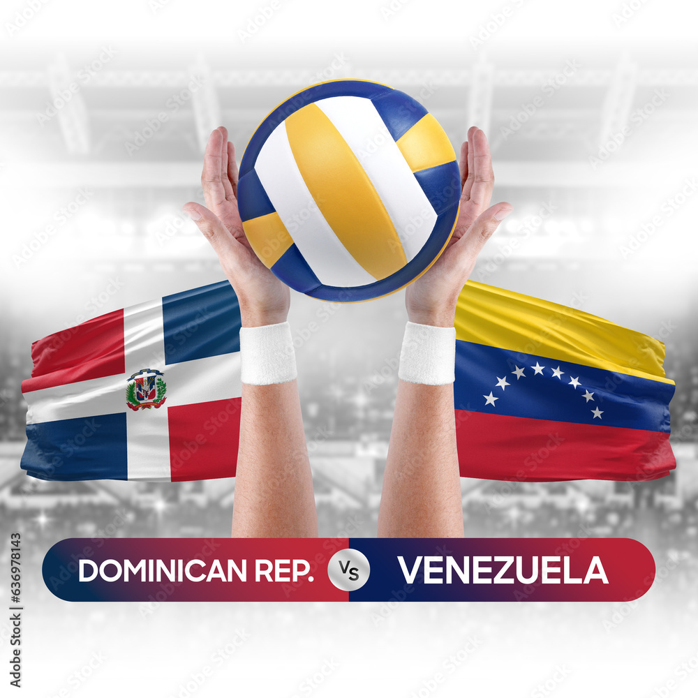 Dominican Republic vs Venezuela national teams volleyball volley ball match competition concept.