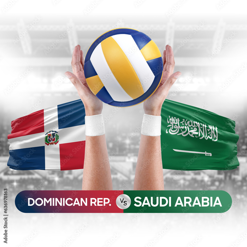 Dominican Republic vs Saudi Arabia national teams volleyball volley ball match competition concept.