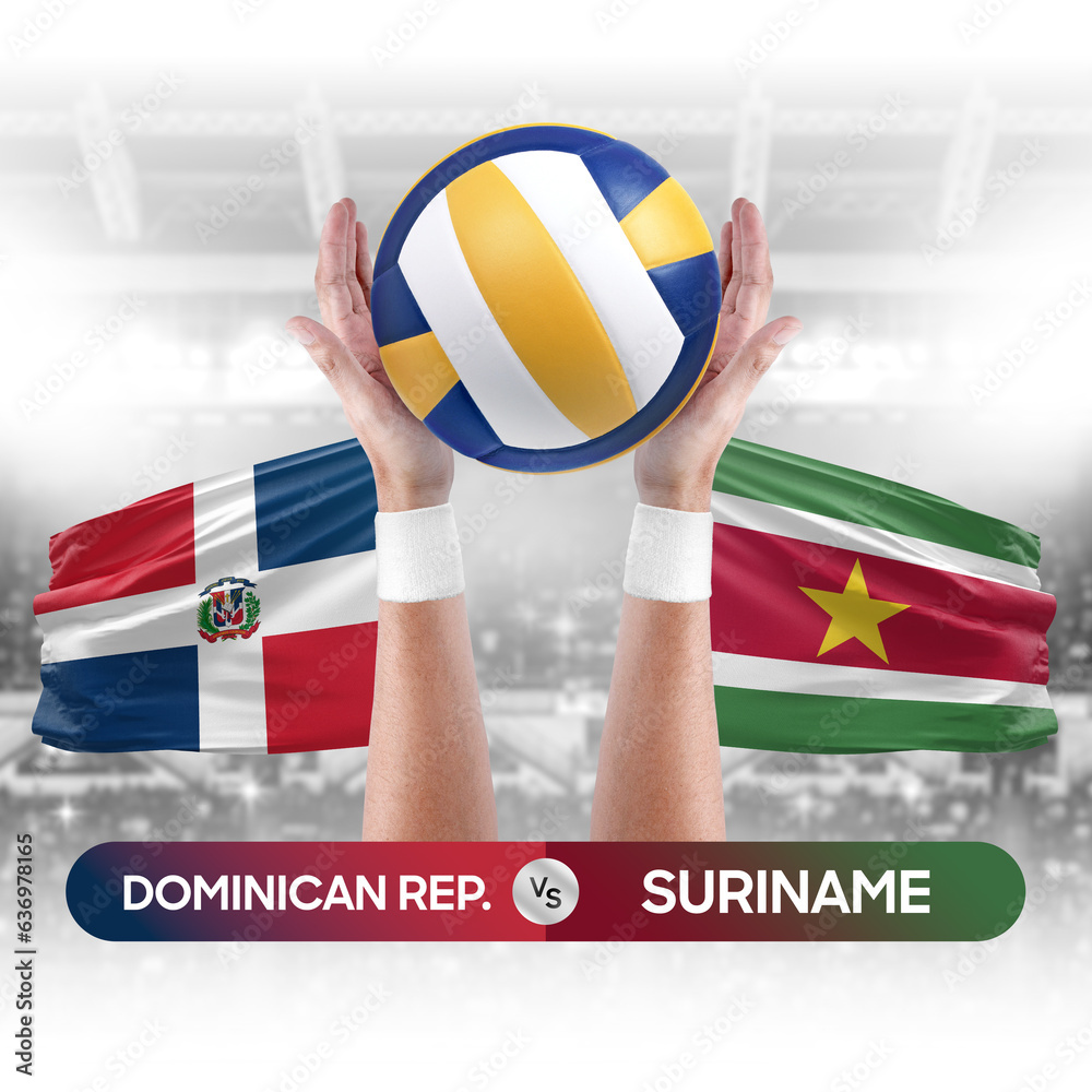 Dominican Republic vs Suriname national teams volleyball volley ball match competition concept.