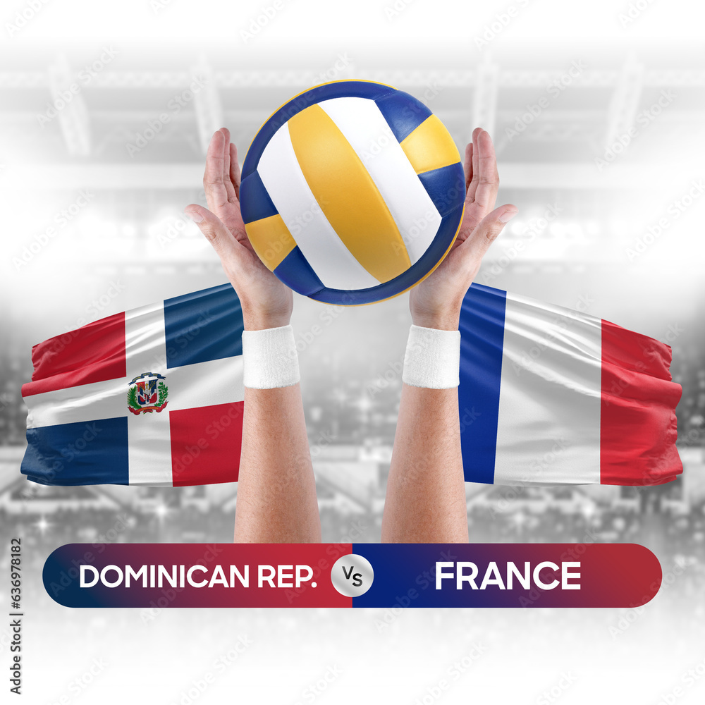 Dominican Republic vs France national teams volleyball volley ball match competition concept.