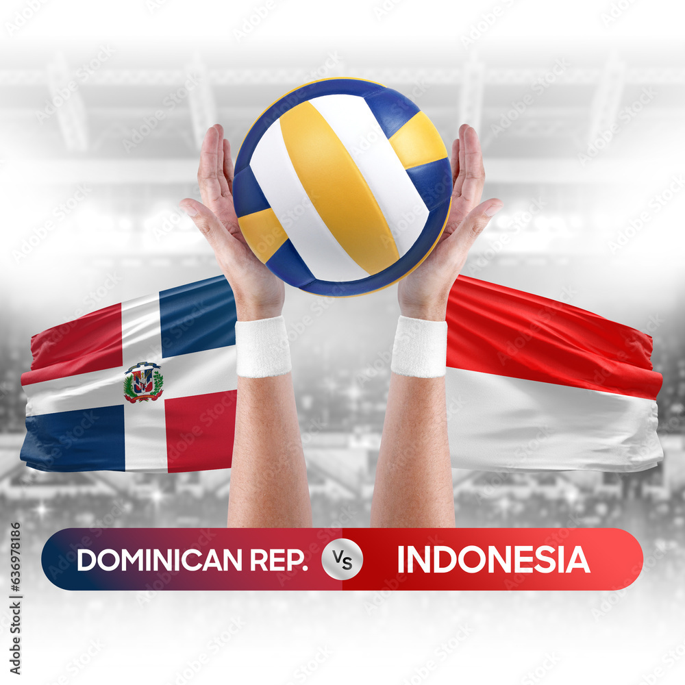 Dominican Republic vs Indonesia national teams volleyball volley ball match competition concept.
