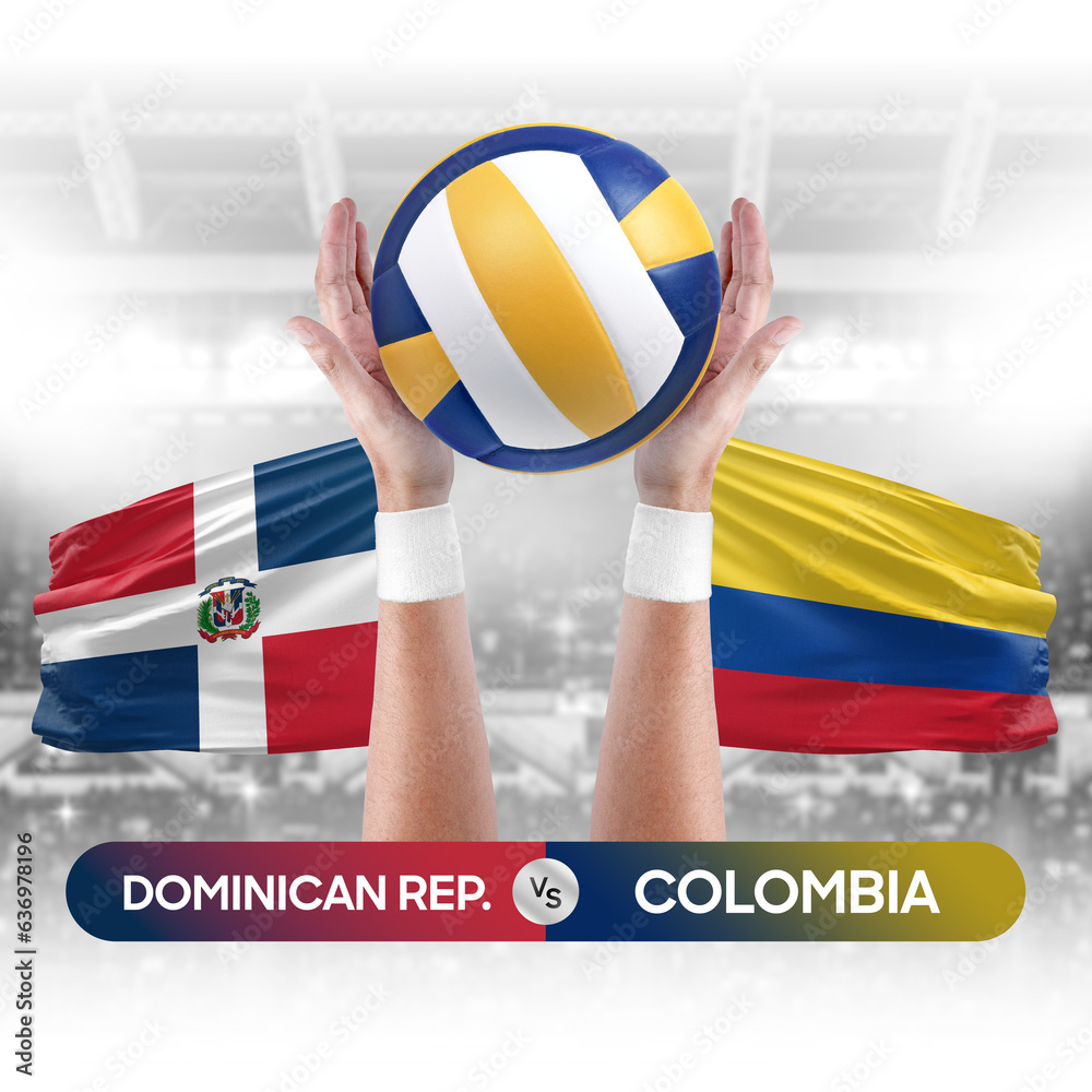 Dominican Republic vs Colombia national teams volleyball volley ball match competition concept.