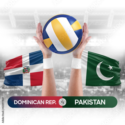 Dominican Republic vs Pakistan national teams volleyball volley ball match competition concept.