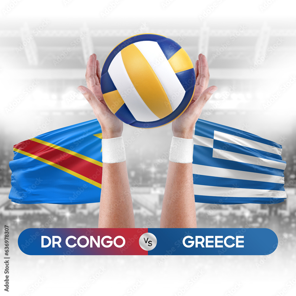 Dr Congo vs Greece national teams volleyball volley ball match competition concept.
