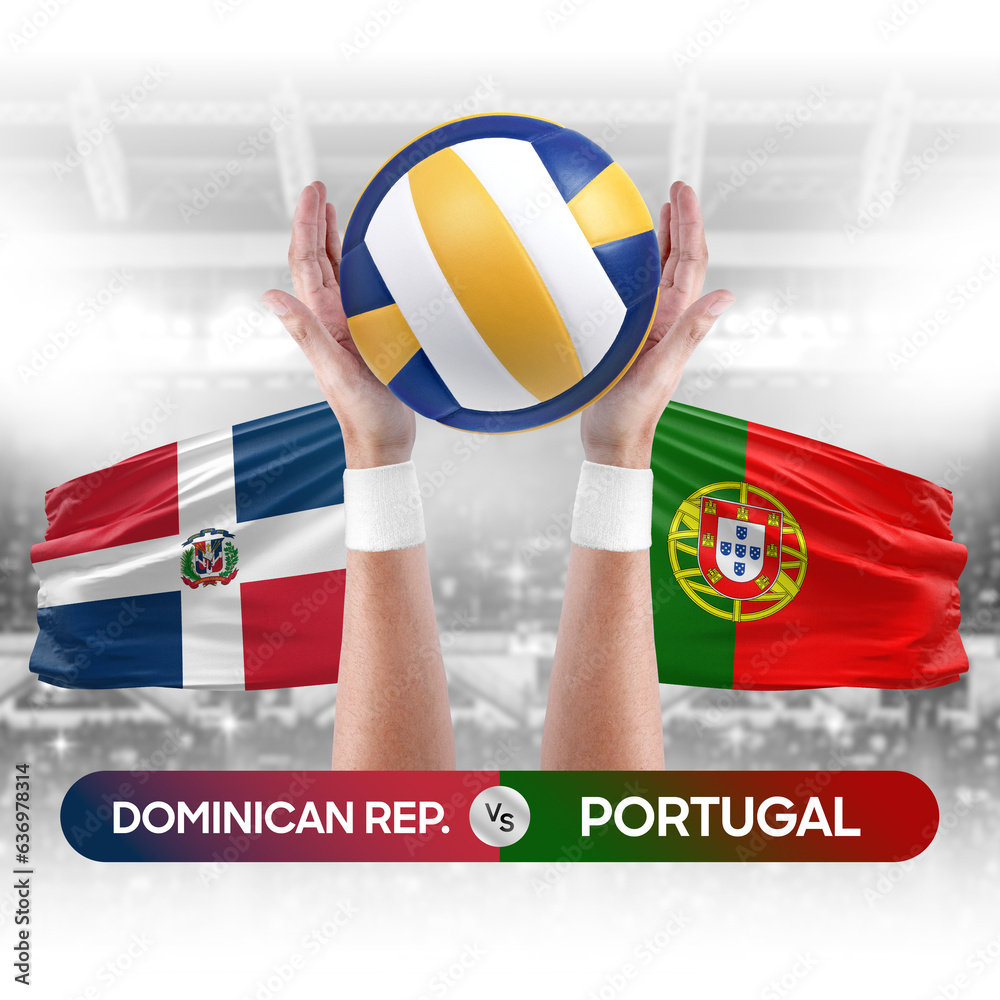 Dominican Republic vs Portugal national teams volleyball volley ball match competition concept.