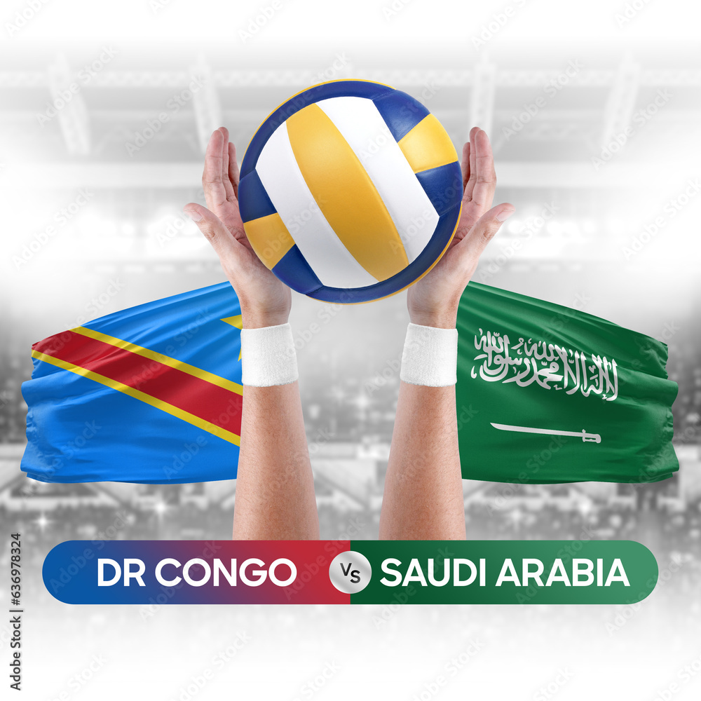 Dr Congo vs Saudi Arabia national teams volleyball volley ball match competition concept.