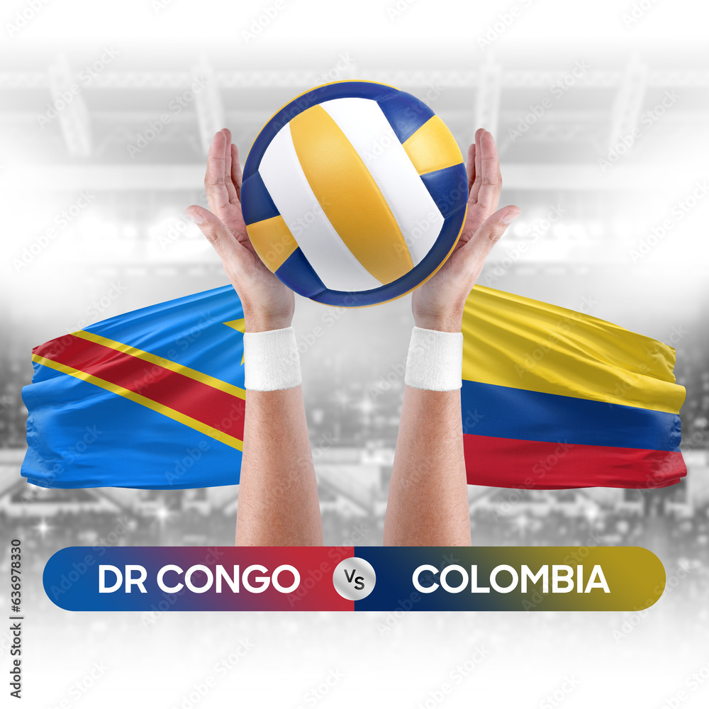 Dr Congo vs Colombia national teams volleyball volley ball match competition concept.