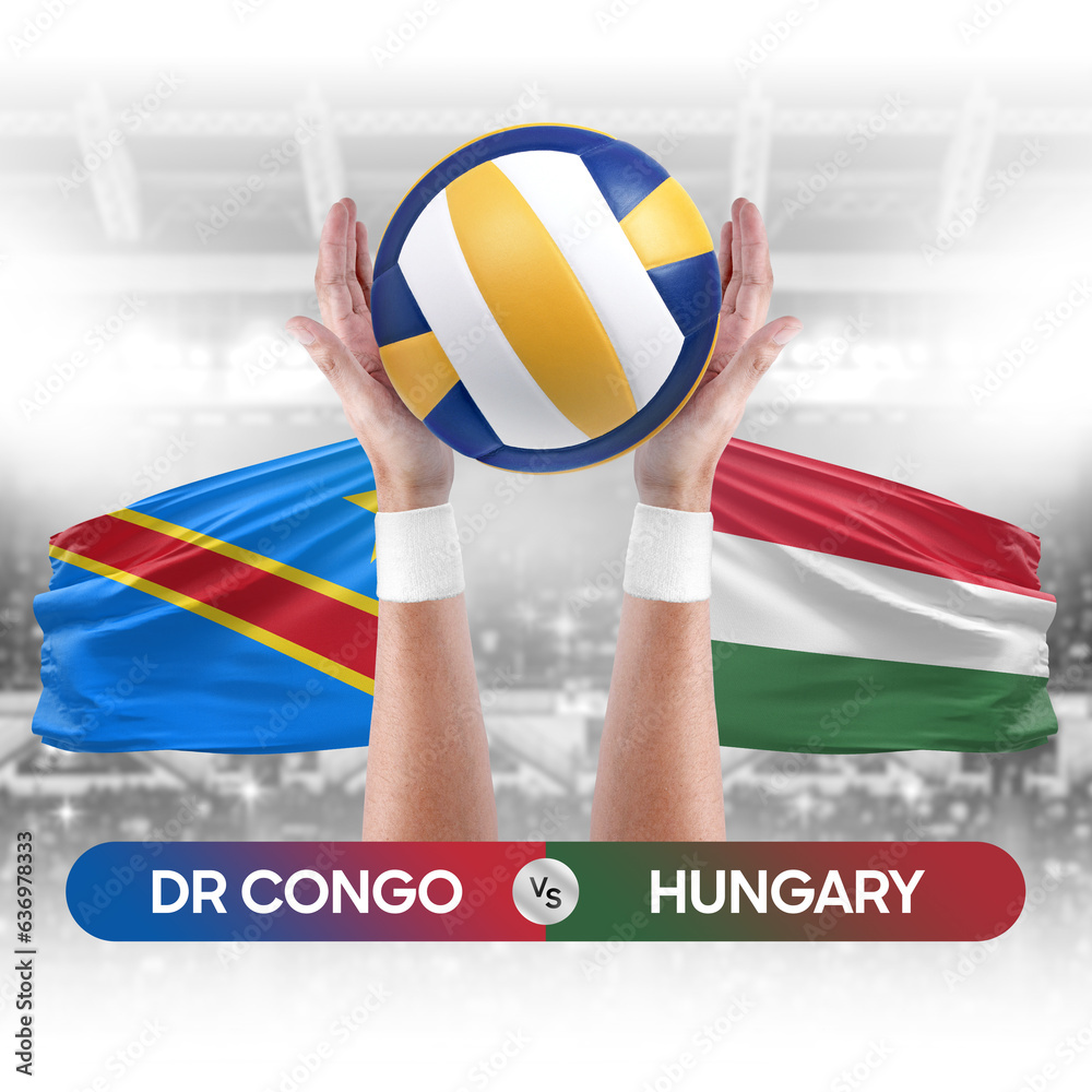 Dr Congo vs Hungary national teams volleyball volley ball match competition concept.