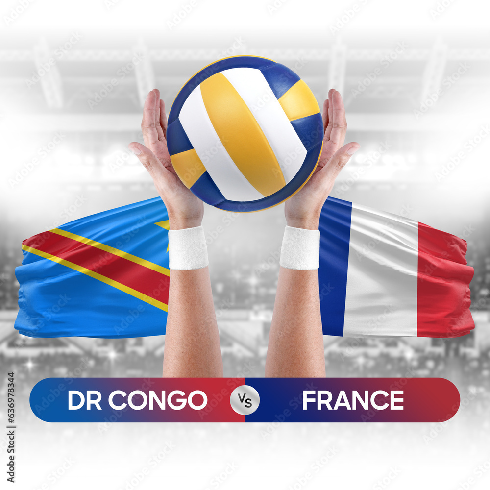 Dr Congo vs France national teams volleyball volley ball match competition concept.