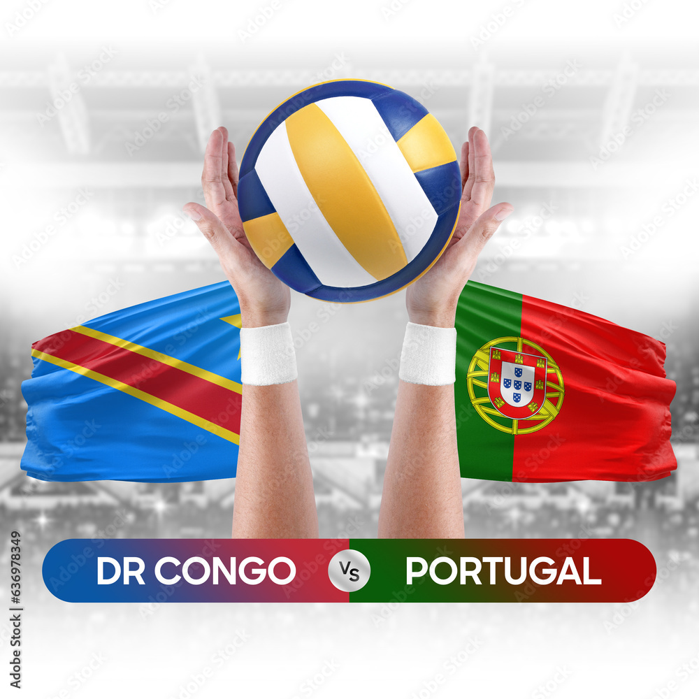 Dr Congo vs Portugal national teams volleyball volley ball match competition concept.