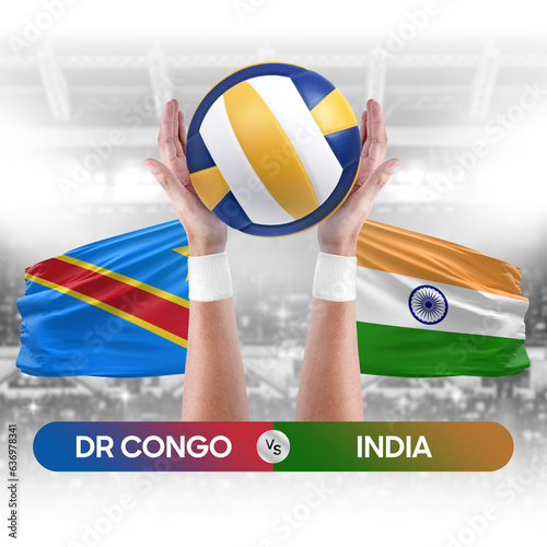 Dr Congo vs India national teams volleyball volley ball match competition concept.