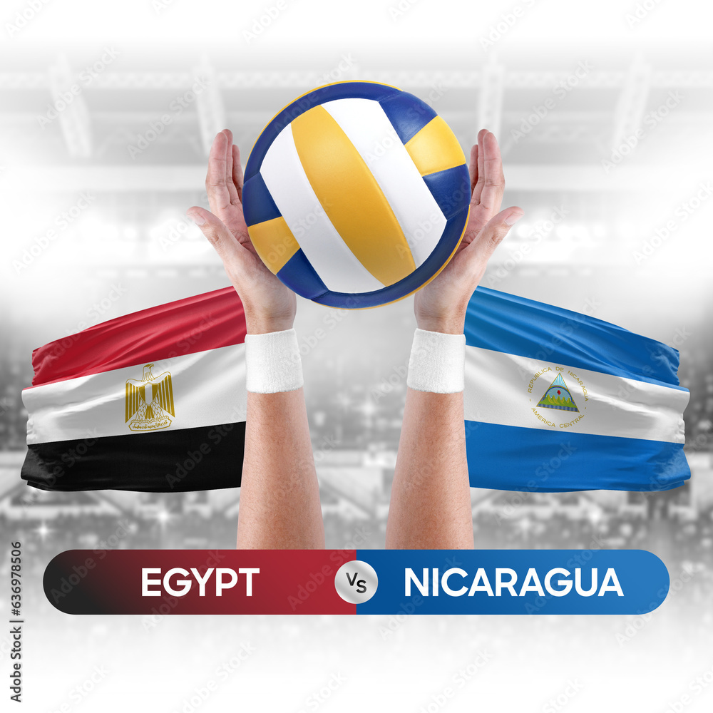 Egypt vs Nicaragua national teams volleyball volley ball match competition concept.
