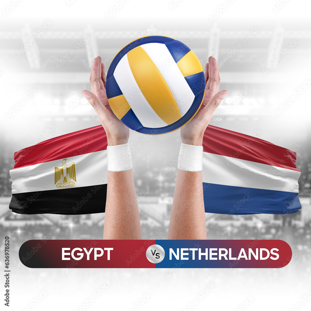Egypt vs Netherlands national teams volleyball volley ball match competition concept.