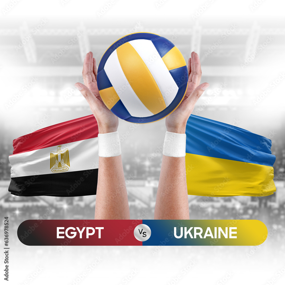 Egypt vs Ukraine national teams volleyball volley ball match competition concept.