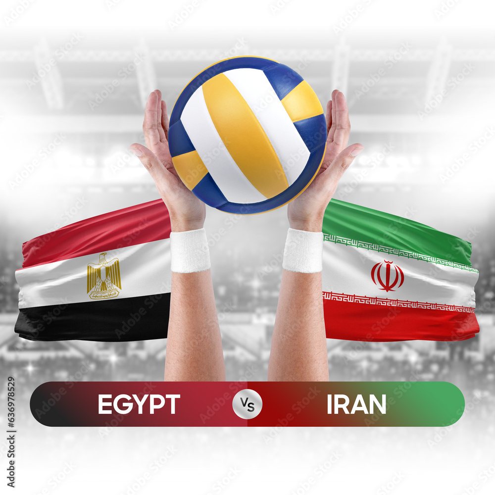 Egypt vs Iran national teams volleyball volley ball match competition concept.