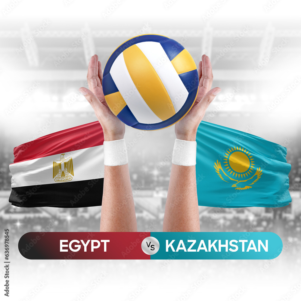 Egypt vs Kazakhstan national teams volleyball volley ball match competition concept.