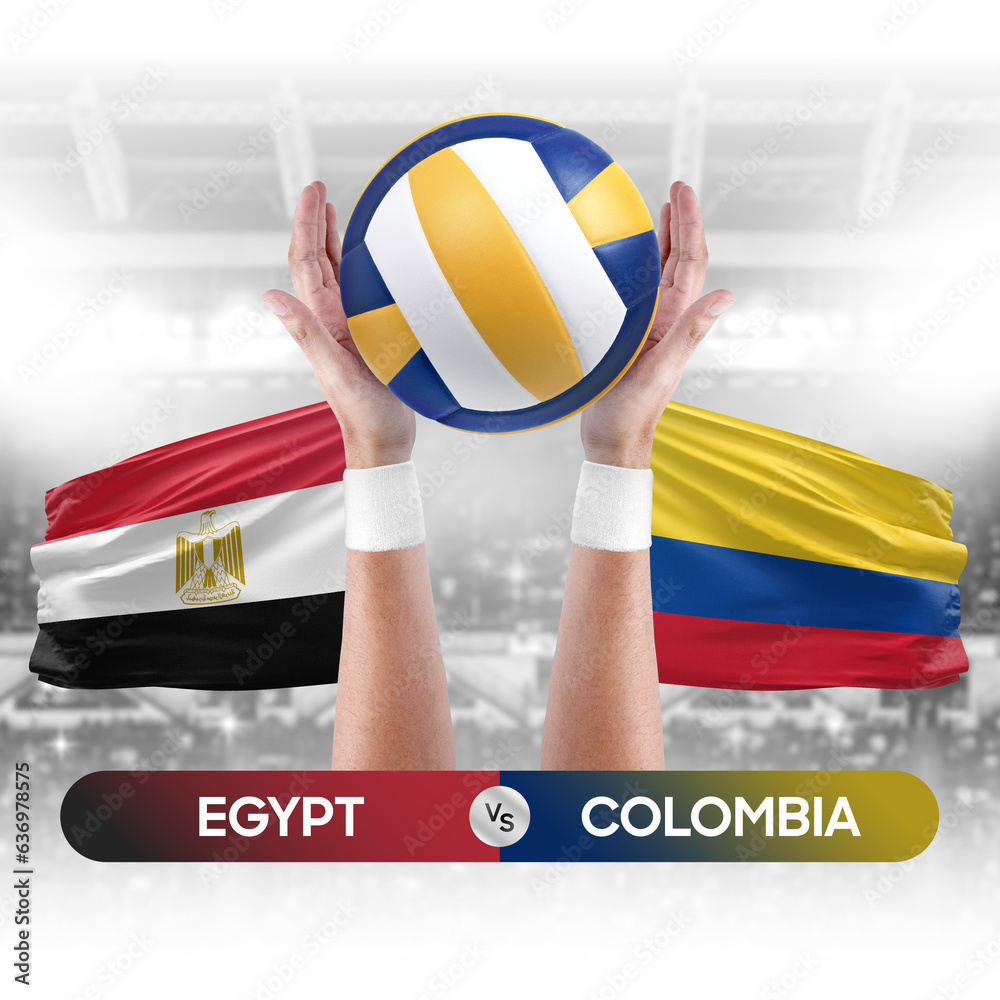 Egypt vs Colombia national teams volleyball volley ball match competition concept.