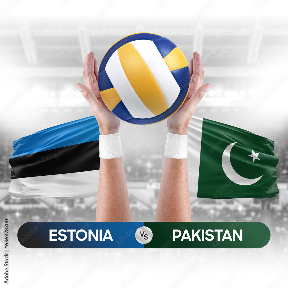 Estonia vs Pakistan national teams volleyball volley ball match competition concept.