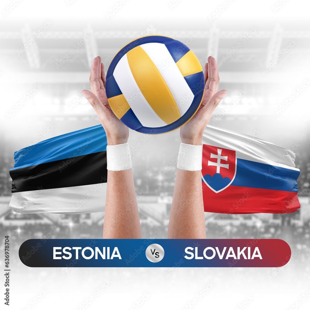 Estonia vs Slovakia national teams volleyball volley ball match competition concept.