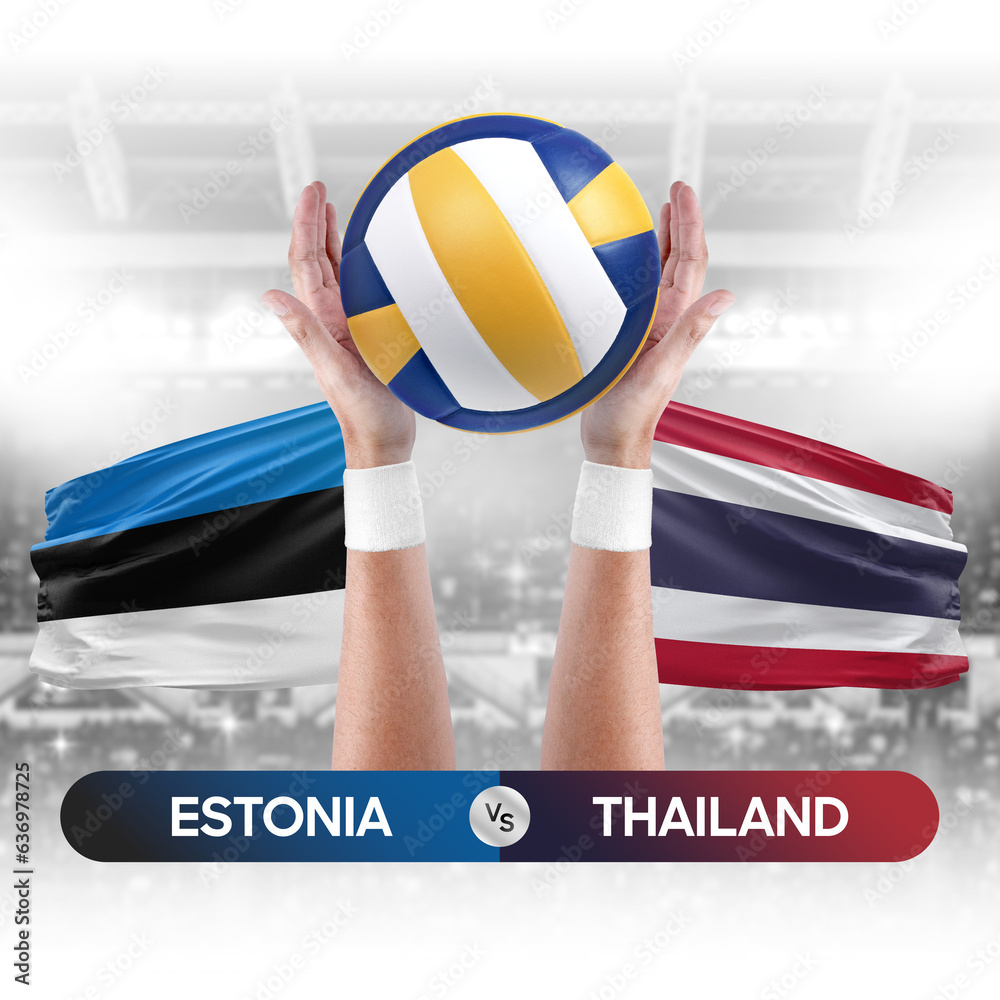 Estonia vs Thailand national teams volleyball volley ball match competition concept.