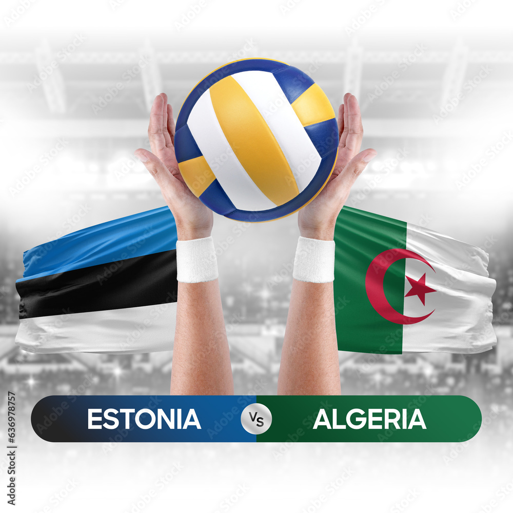 Estonia vs Algeria national teams volleyball volley ball match competition concept.