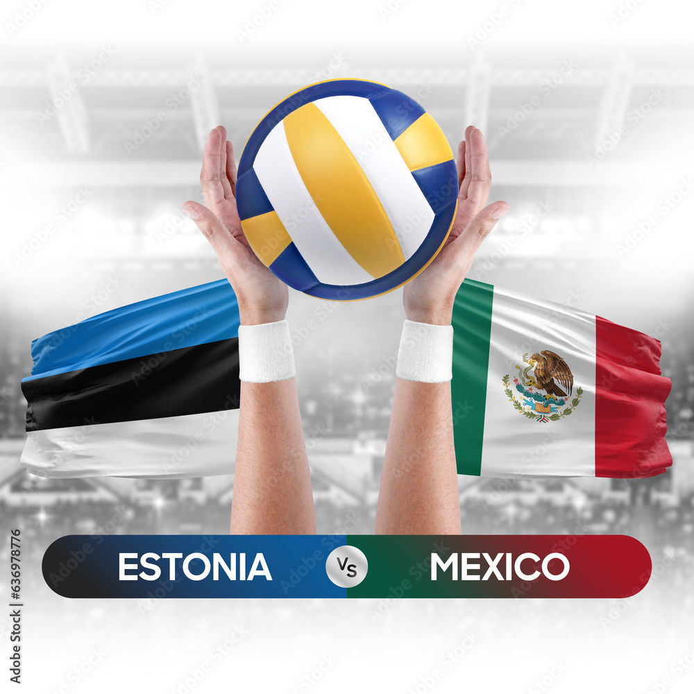 Estonia vs Mexico national teams volleyball volley ball match competition concept.