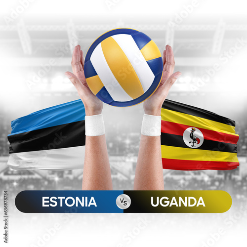 Estonia vs Uganda national teams volleyball volley ball match competition concept.