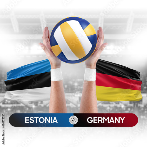 Estonia vs Germany national teams volleyball volley ball match competition concept.