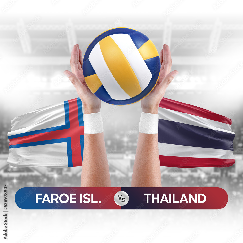 Faroe Islands vs Thailand national teams volleyball volley ball match competition concept.