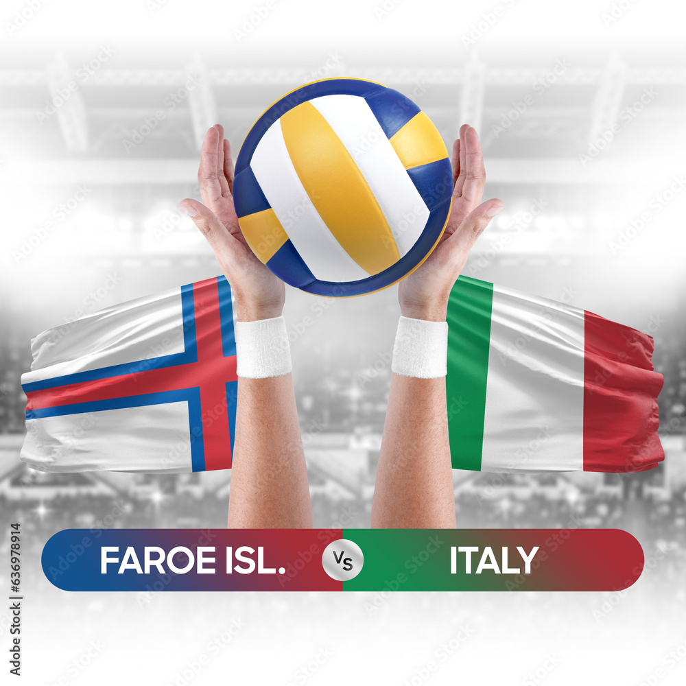 Faroe Islands vs Italy national teams volleyball volley ball match competition concept.