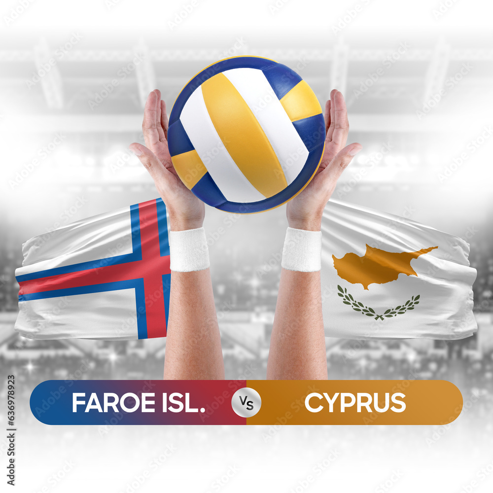 Faroe Islands vs Cyprus national teams volleyball volley ball match competition concept.