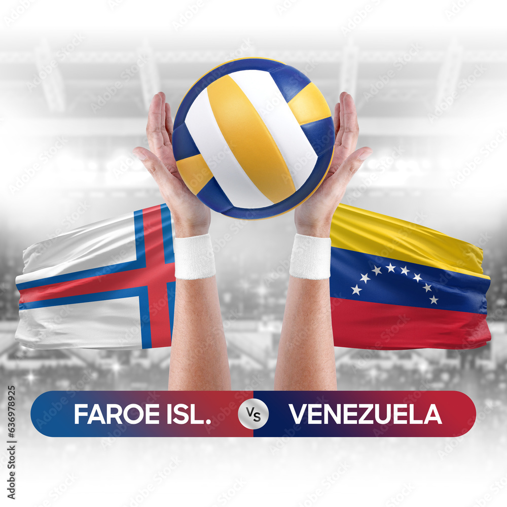 Faroe Islands vs Venezuela national teams volleyball volley ball match competition concept.