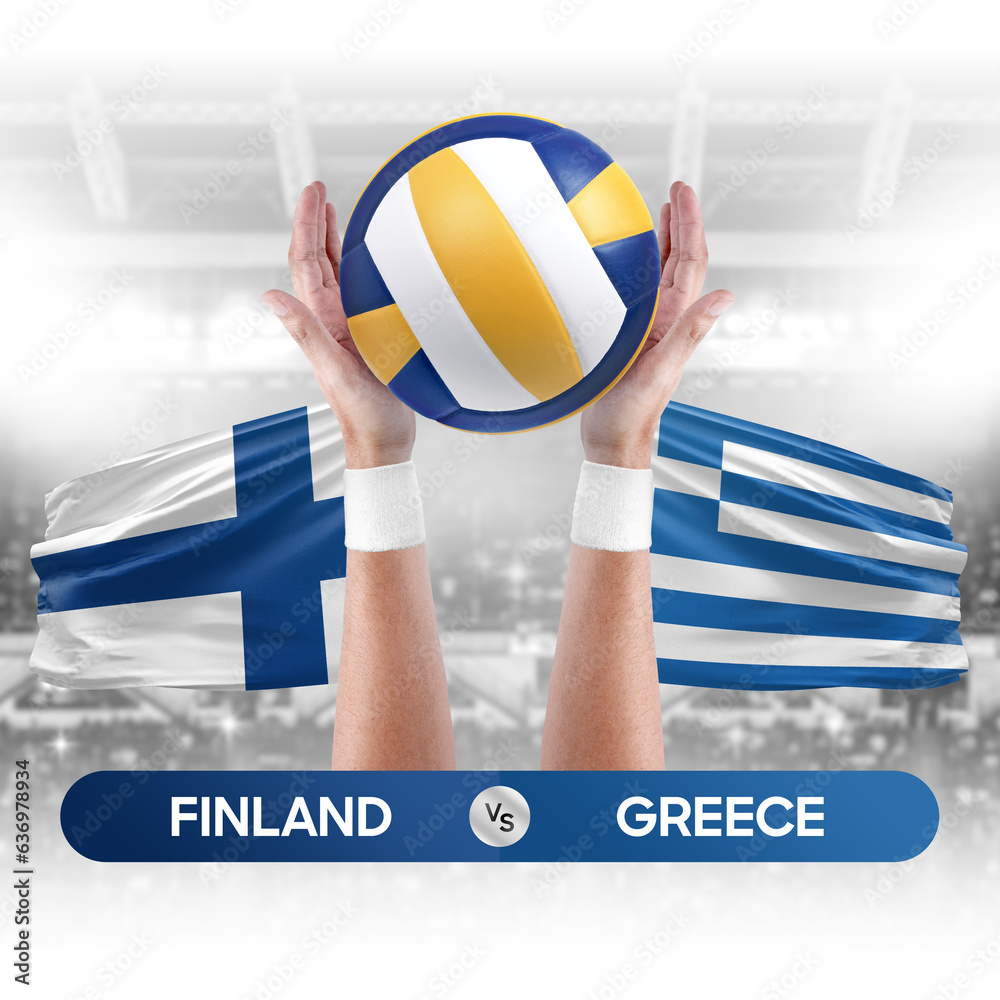 Finland vs Greece national teams volleyball volley ball match competition concept.