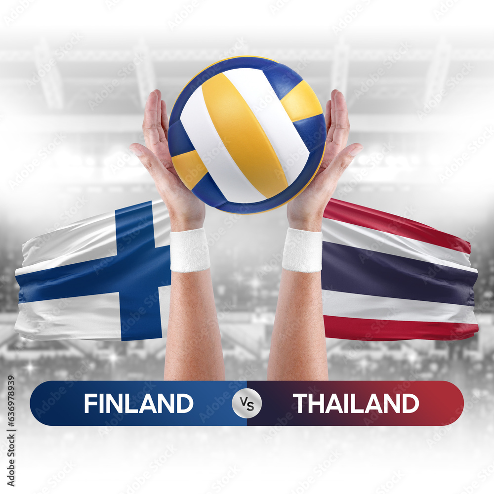 Finland vs Thailand national teams volleyball volley ball match competition concept.