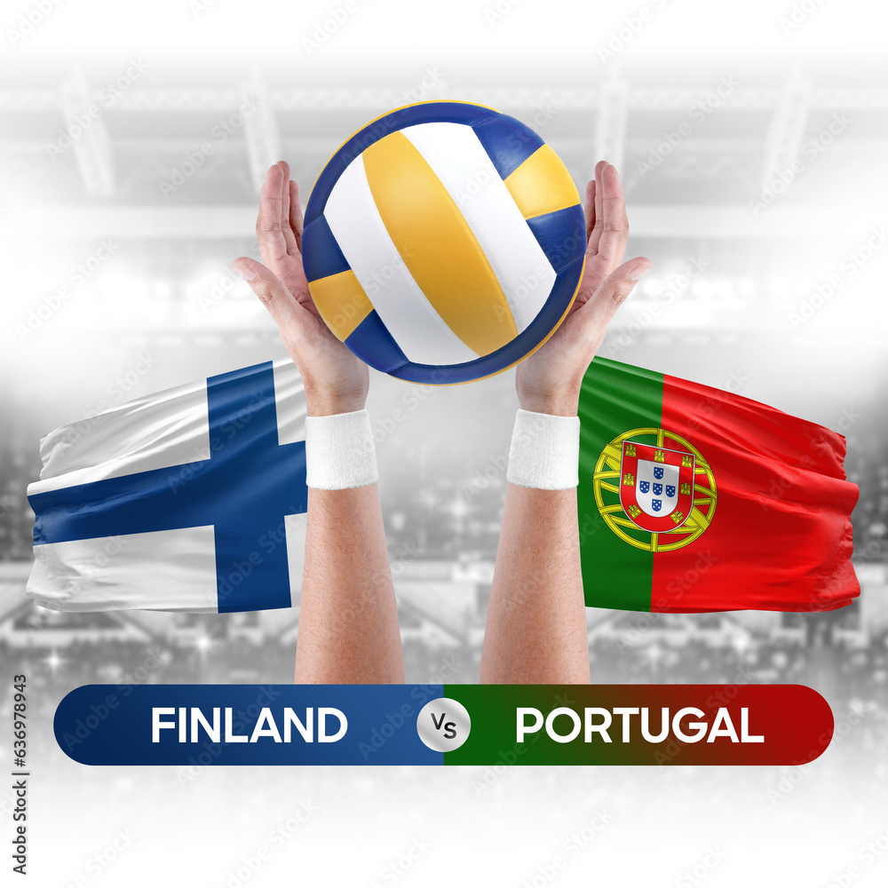 Finland vs Portugal national teams volleyball volley ball match competition concept.