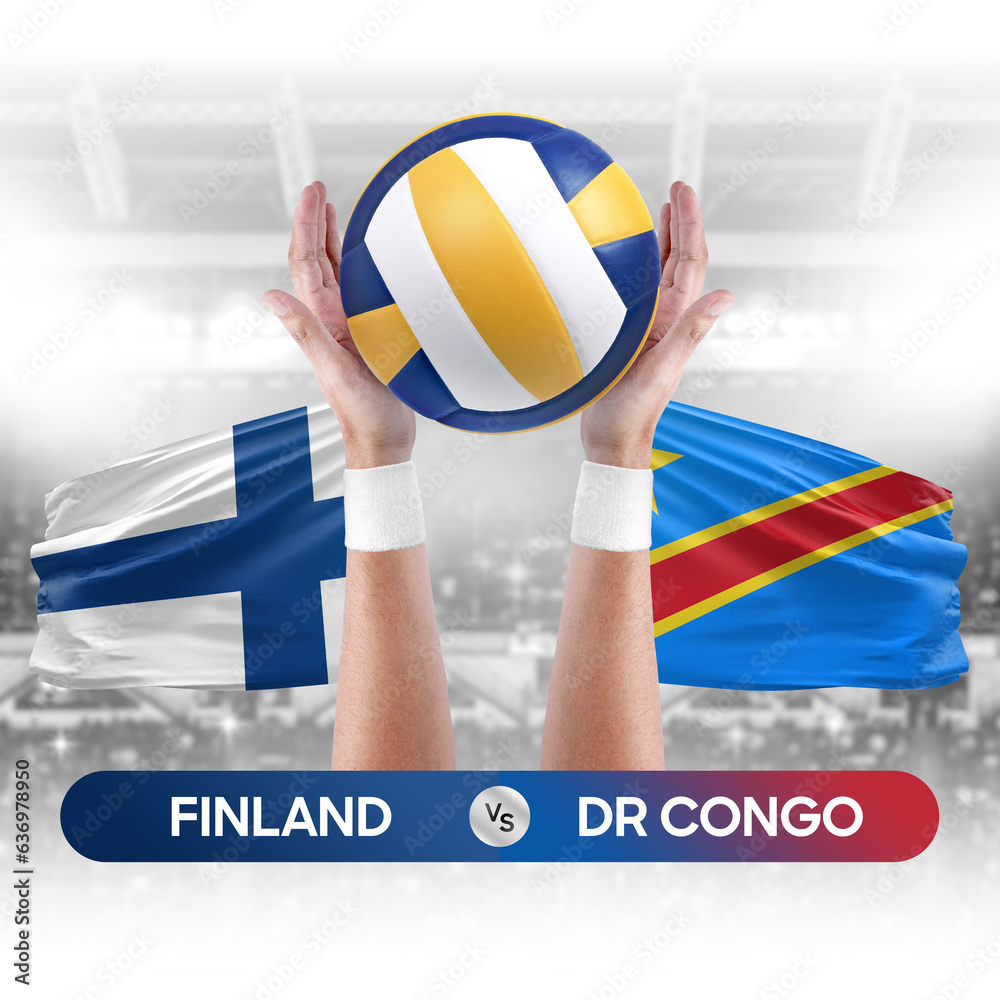 Finland vs Dr Congo national teams volleyball volley ball match competition concept.