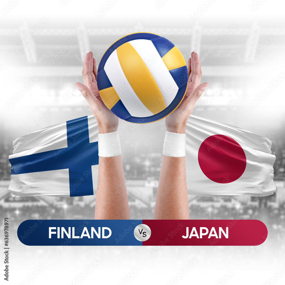 Finland vs Japan national teams volleyball volley ball match competition concept.
