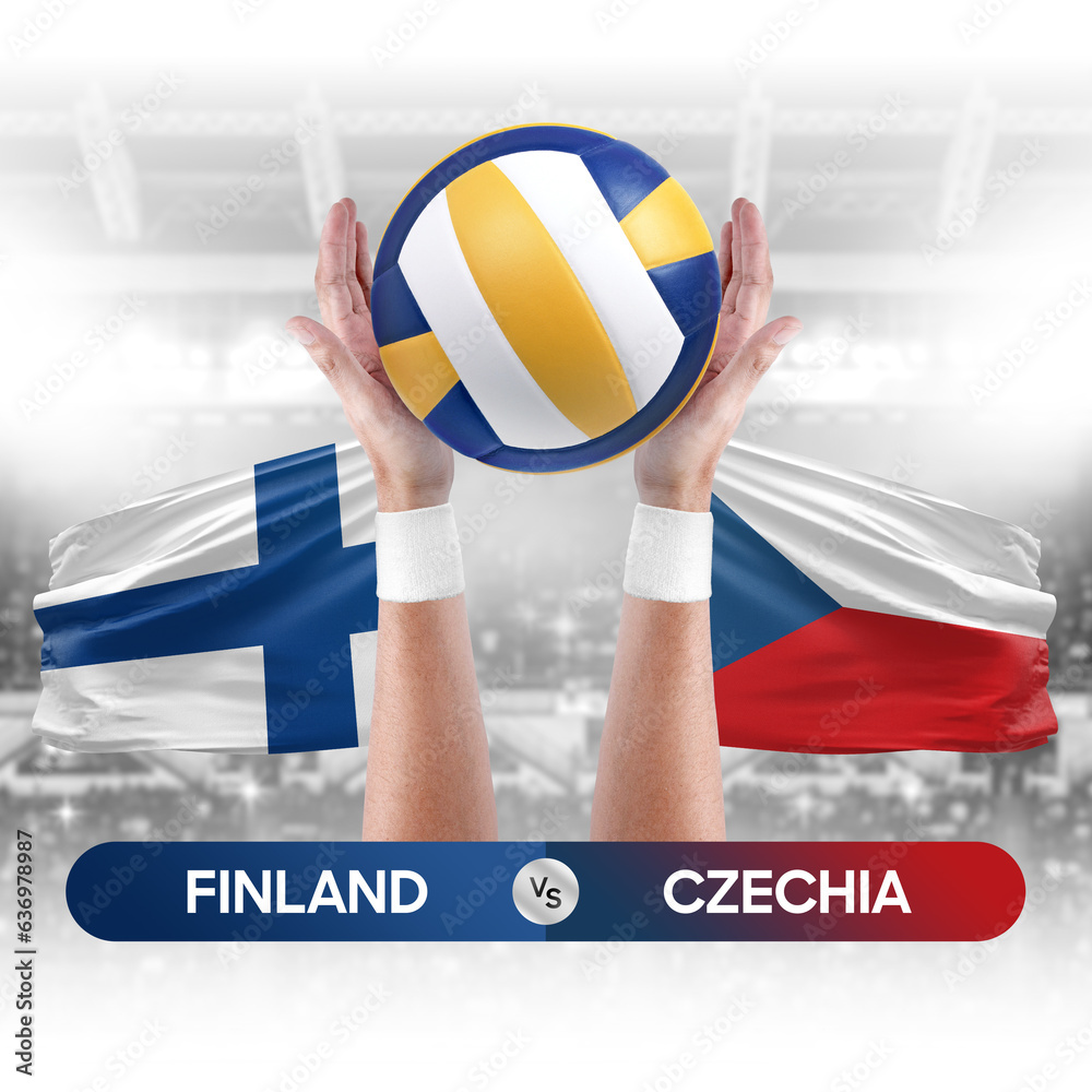 Finland vs Czechia national teams volleyball volley ball match competition concept.