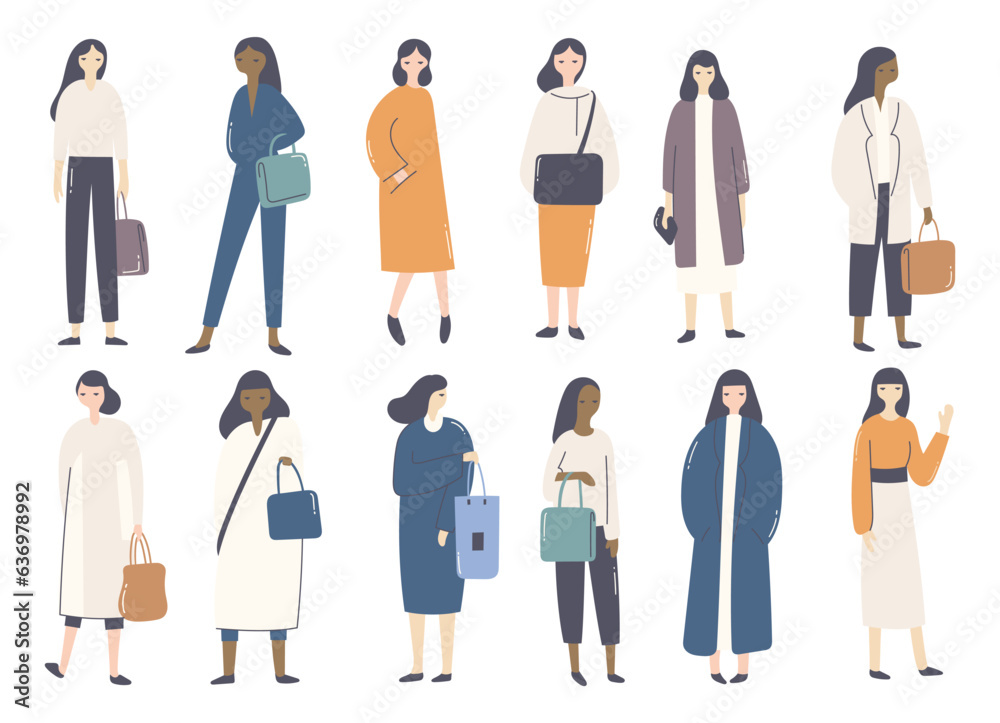 flat illustration of woman fashion model with various outfit flat illustration of woman fashion model with various outfit