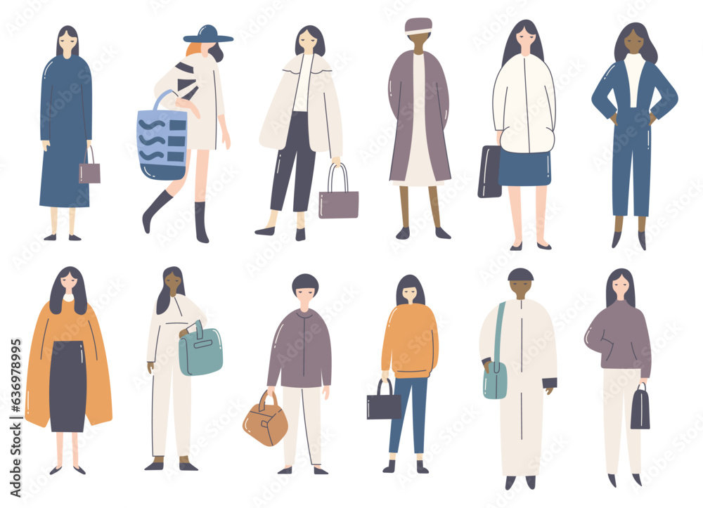 flat illustration of woman fashion model with various outfit flat illustration of woman fashion model with various outfit