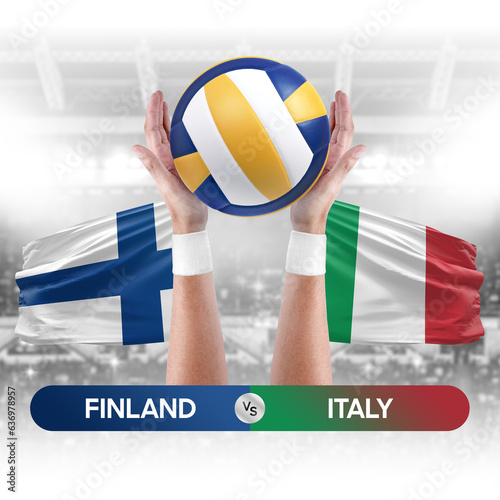 Finland vs Italy national teams volleyball volley ball match competition concept.