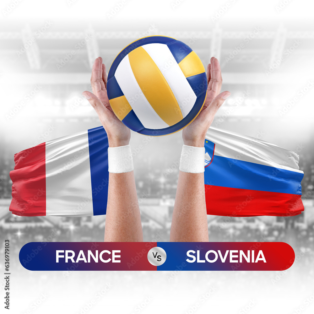 France vs Slovenia national teams volleyball volley ball match competition concept.