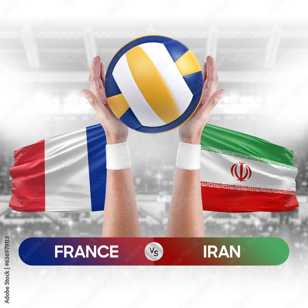France vs Iran national teams volleyball volley ball match competition concept.