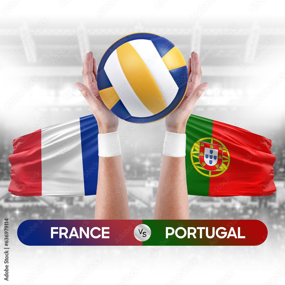 France vs Portugal national teams volleyball volley ball match competition concept.