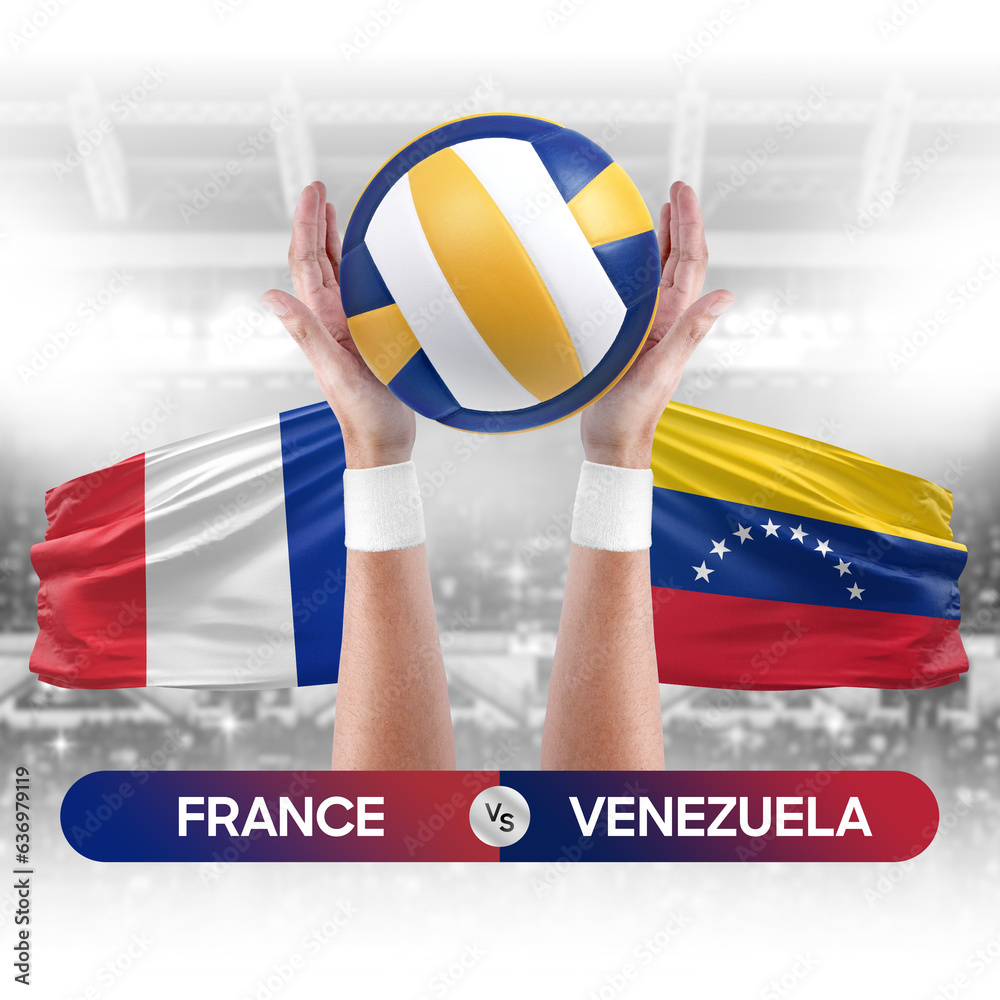 France vs Venezuela national teams volleyball volley ball match competition concept.