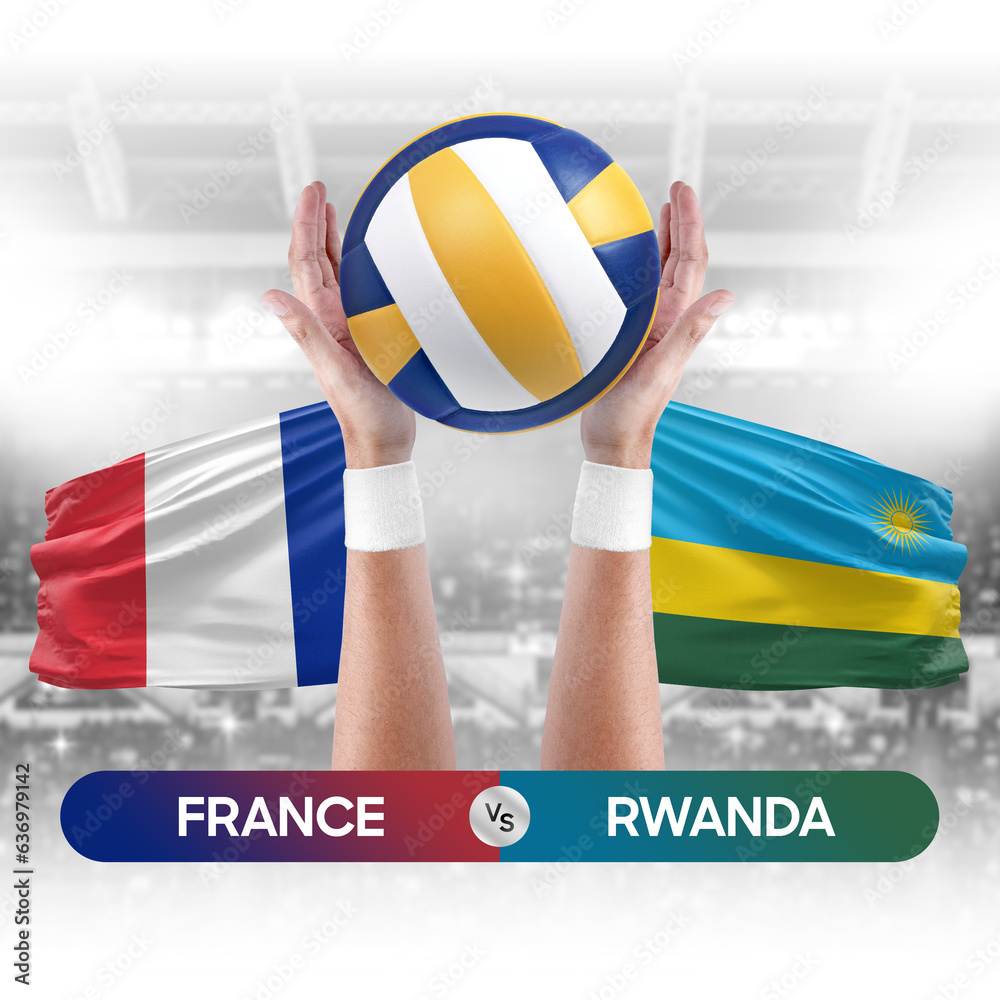 France vs Rwanda national teams volleyball volley ball match competition concept.